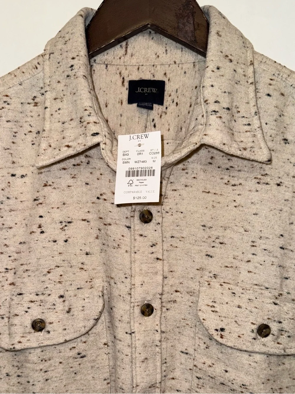 J. Crew NWT Speckled Fleece CPO Shirt Jacket in “Honey Oatmeal”